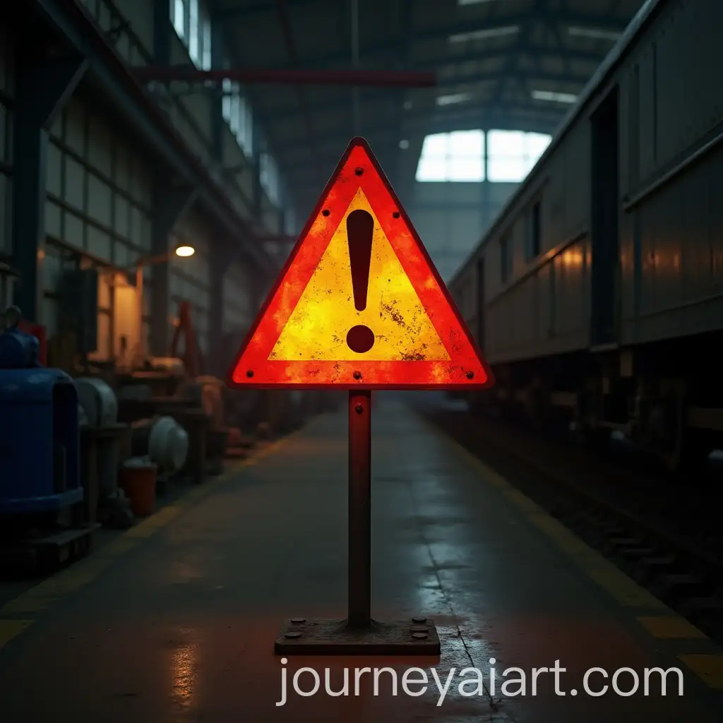 Triangular-Danger-Sign-in-Train-Repair-Workshop