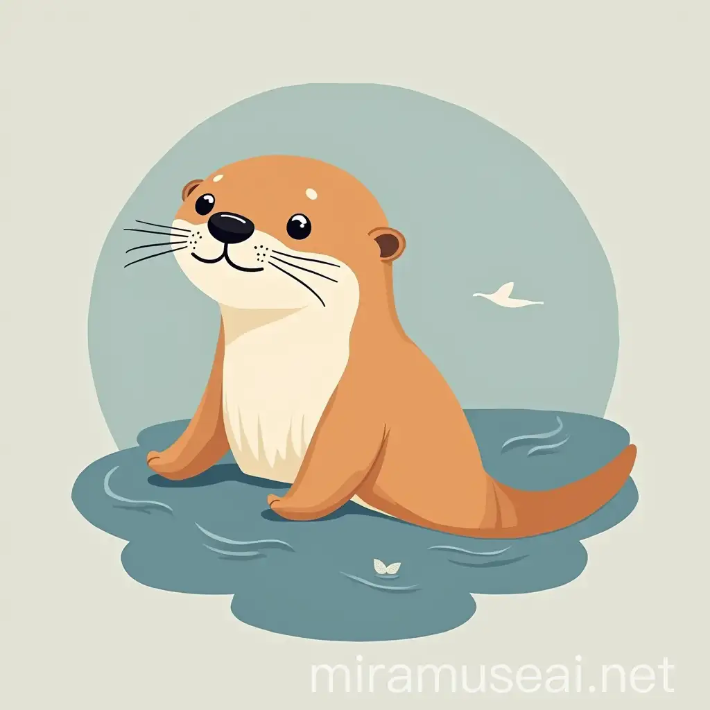 Cute Sea Otter in Simple Linear Style Face Profile