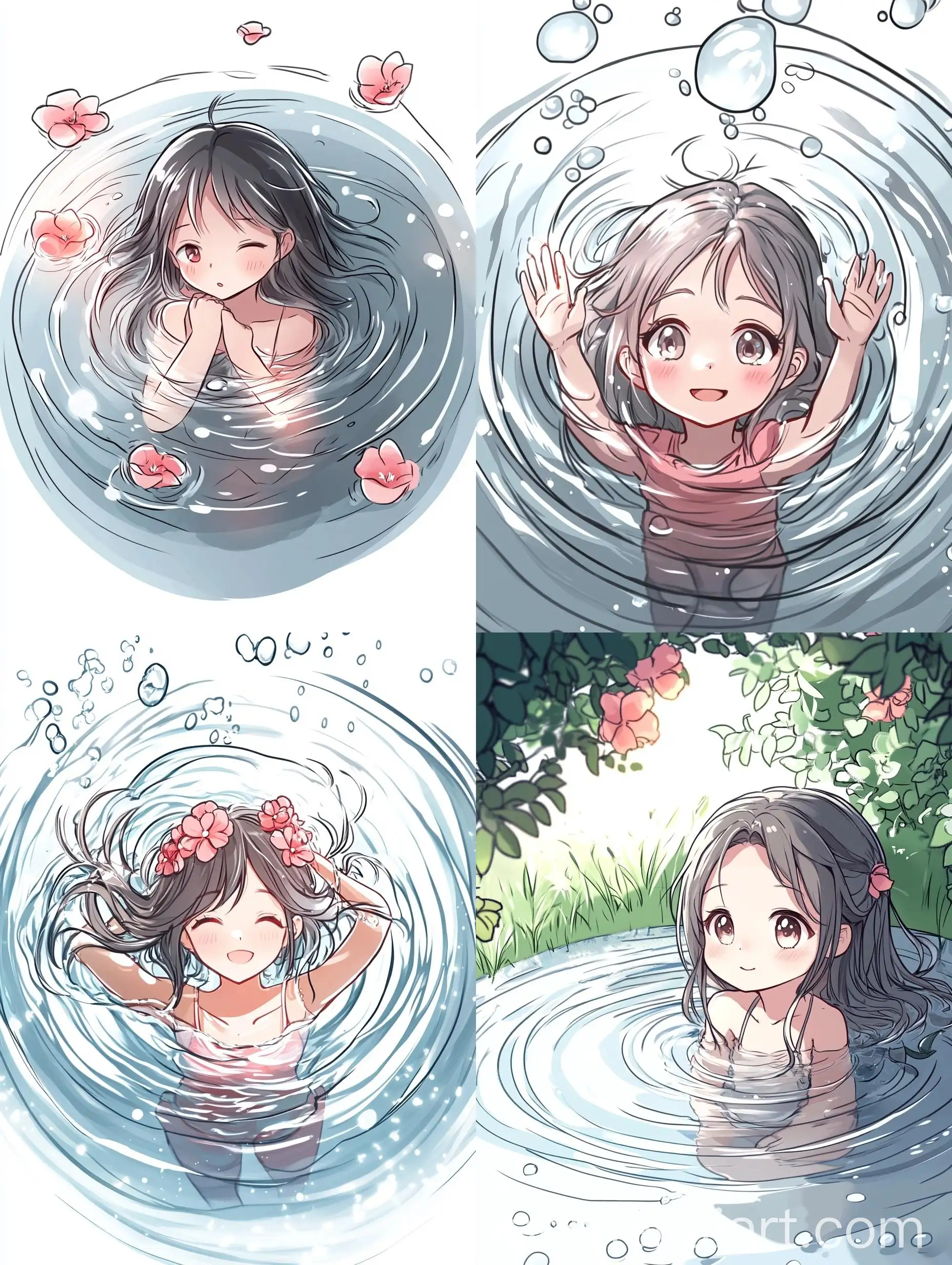Cute-Anime-Girl-and-Kawaii-Swimming-in-Spiral-Water-with-Illumination