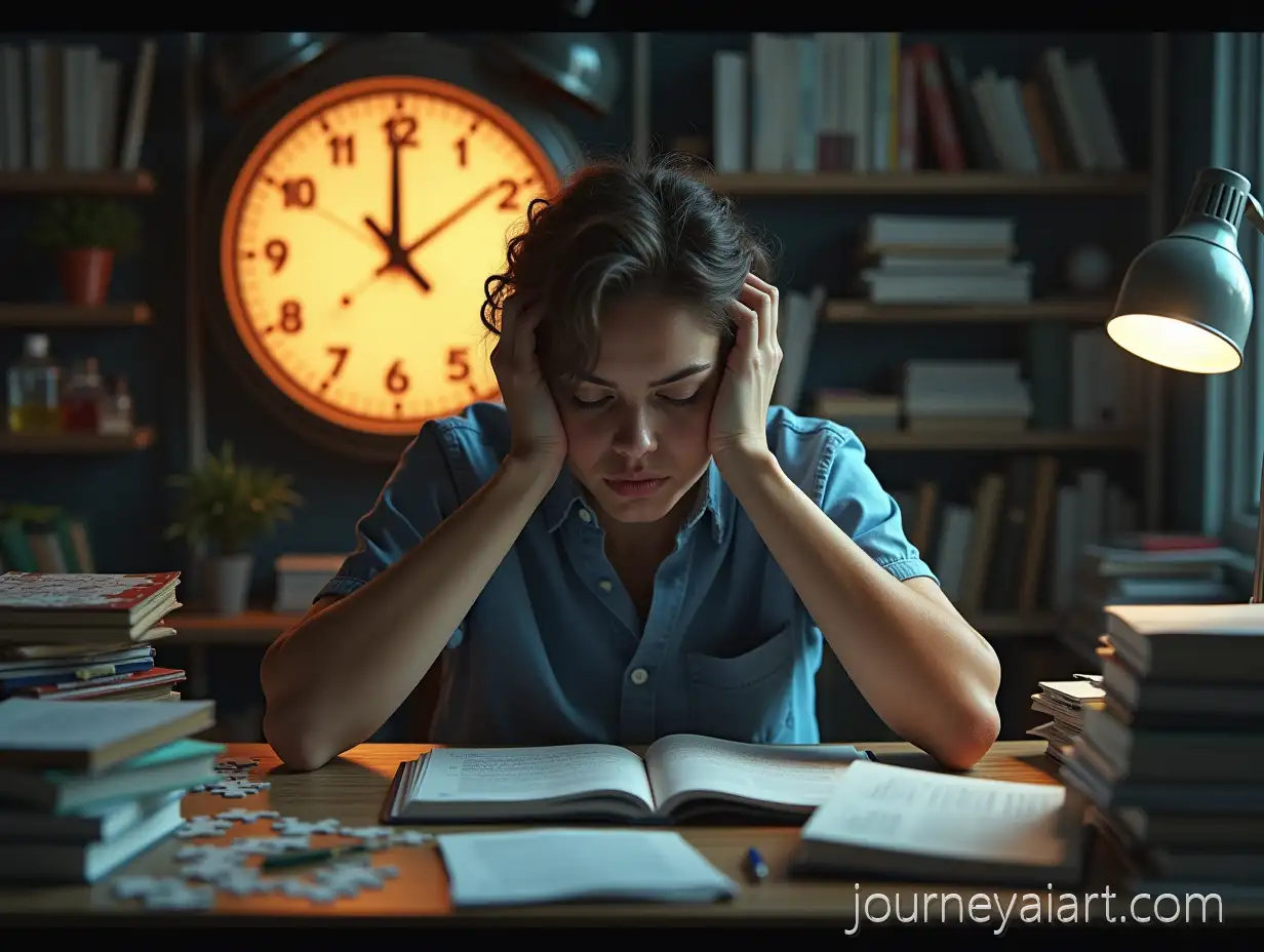 Tired-Medical-Student-Overwhelmed-by-Study-Chaos-with-Glowing-Puzzle-Solution