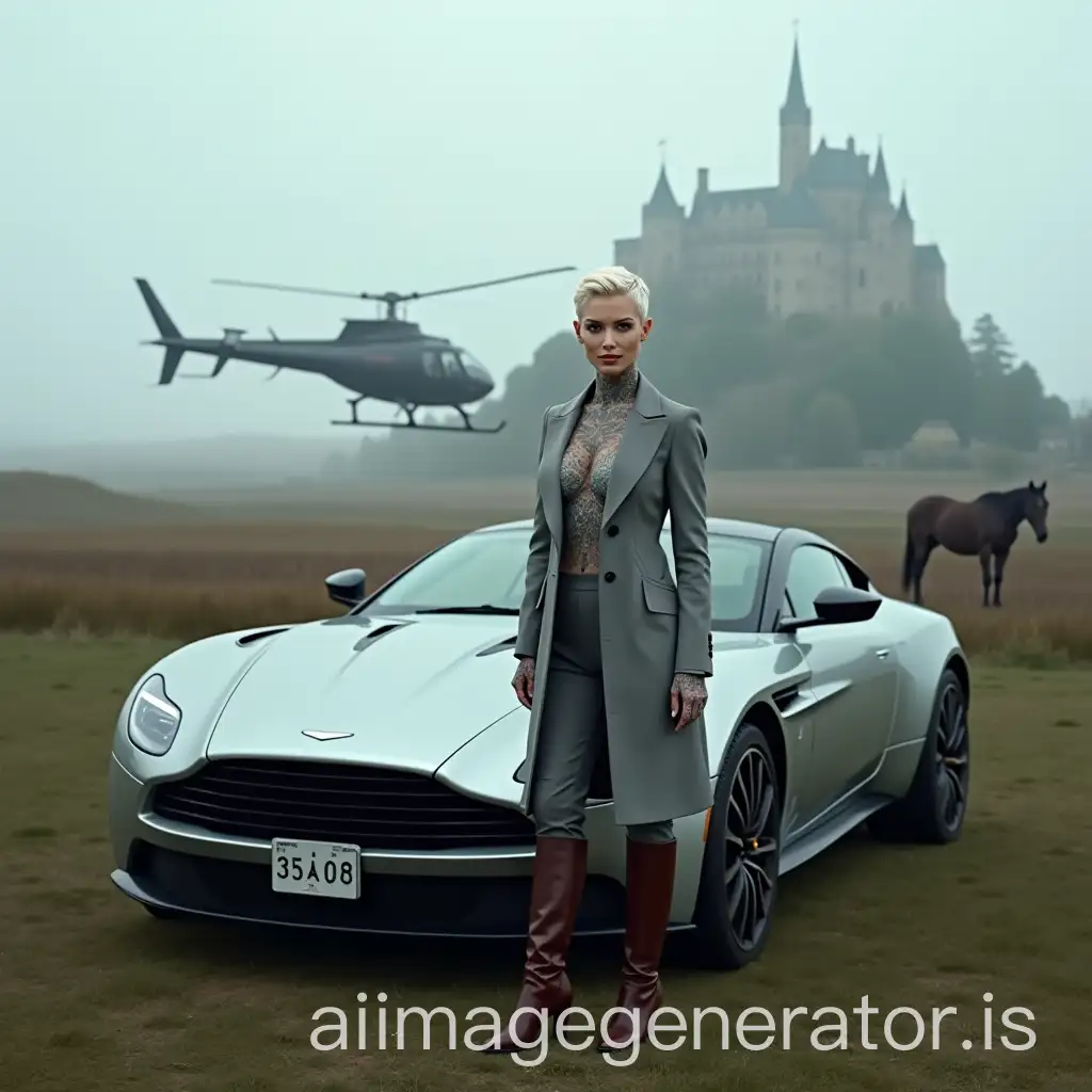 Powerful-Woman-with-Tattoos-and-Aston-Martin-in-Misty-Scottish-Highlands