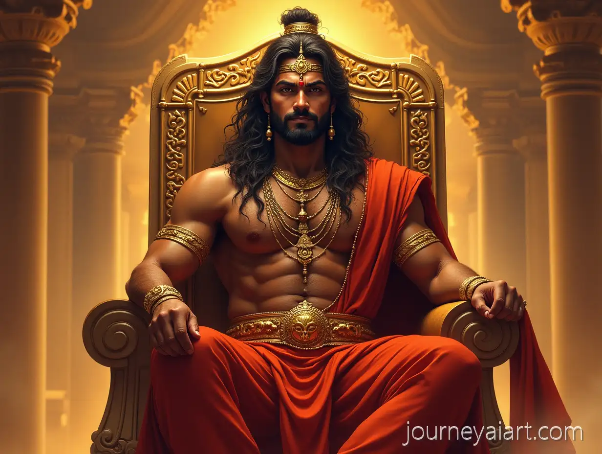 Yudhishthira-Sitting-on-the-Throne-of-Hastinapur-in-Majestic-Royal-Attire