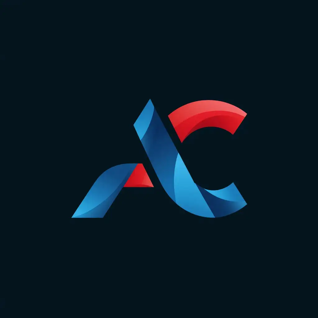  Flat design, abstract art logo design using only the letters "A" and "C" in blue and red.