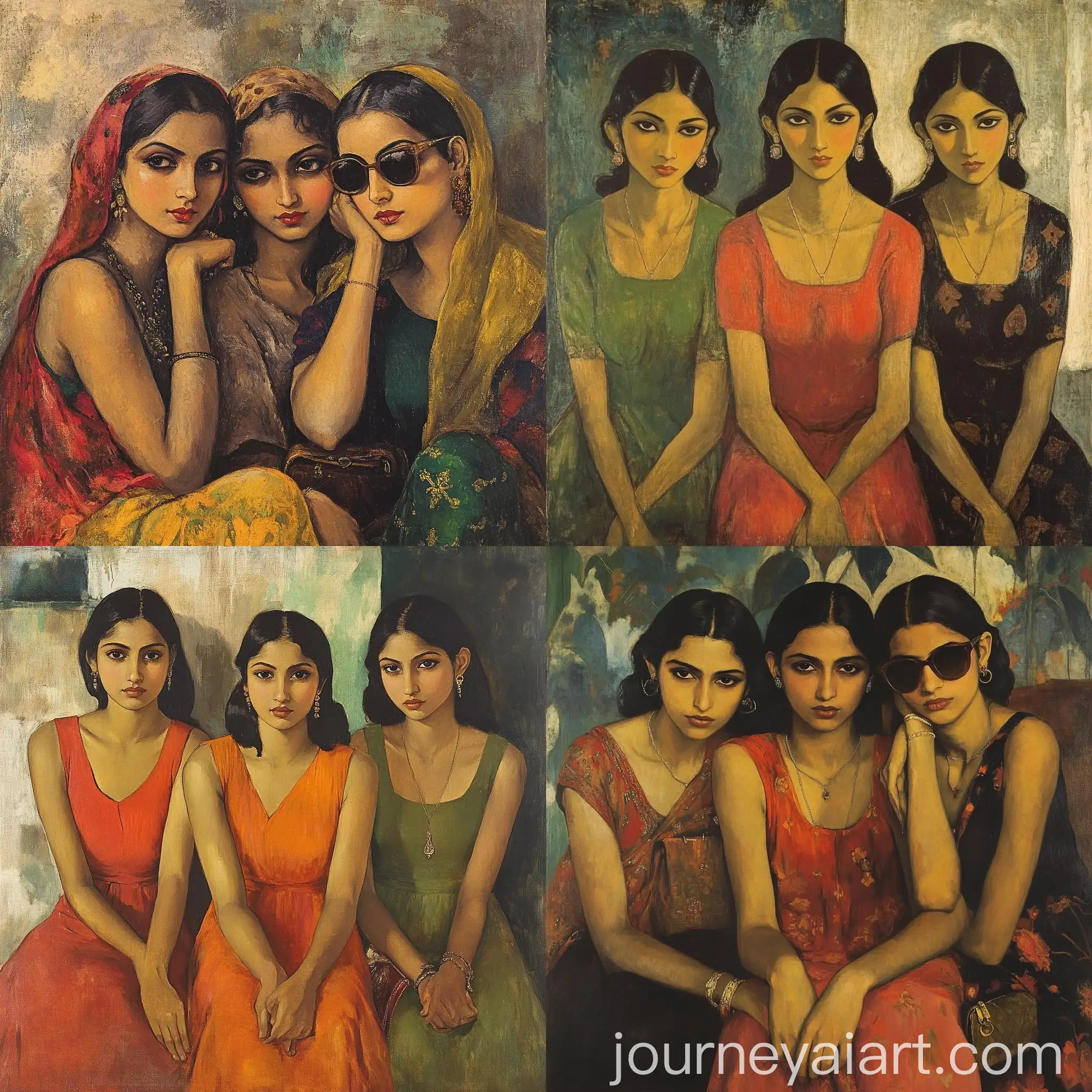 Three-Girls-Wearing-Luxury-Brands-in-Traditional-Setting