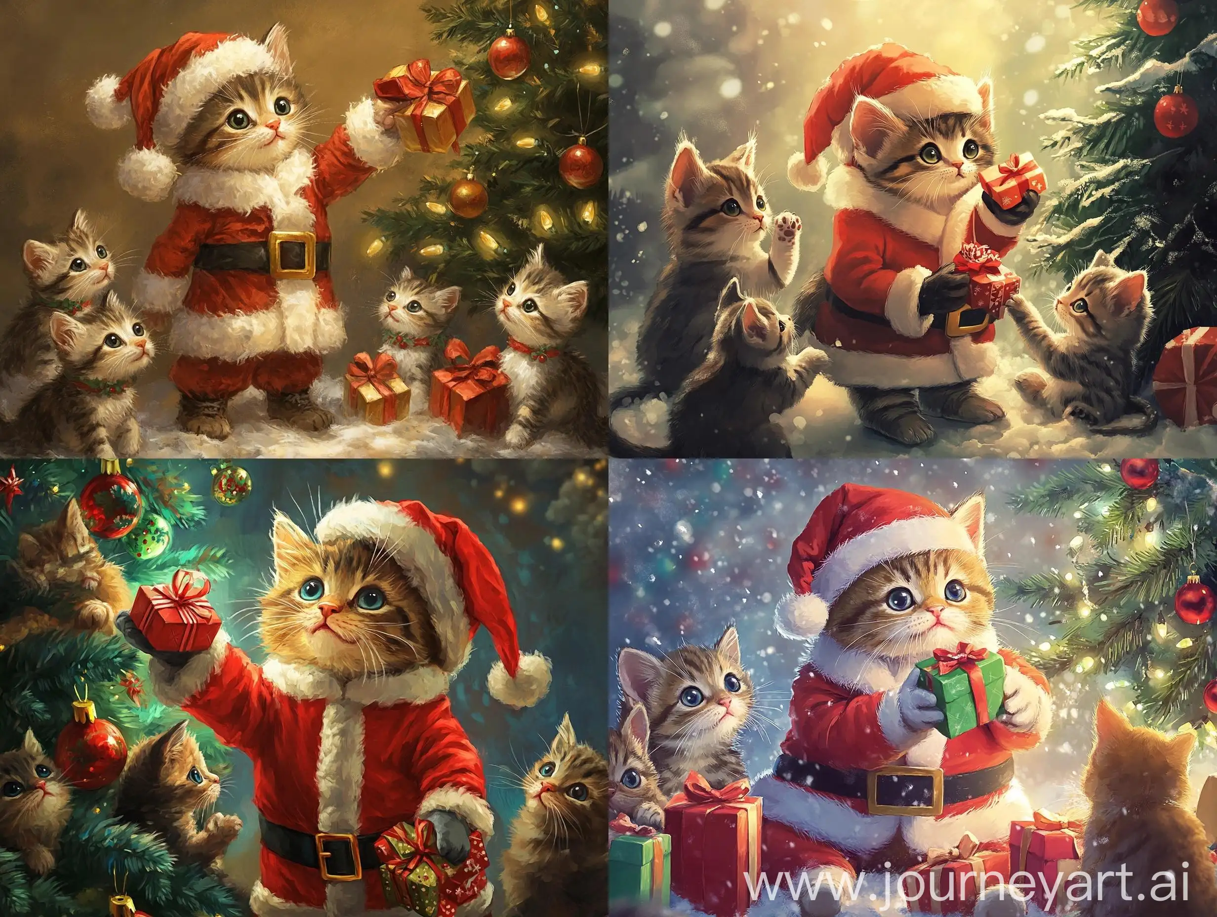 Santa-Kitten-Distributing-Gifts-to-Playful-Kittens