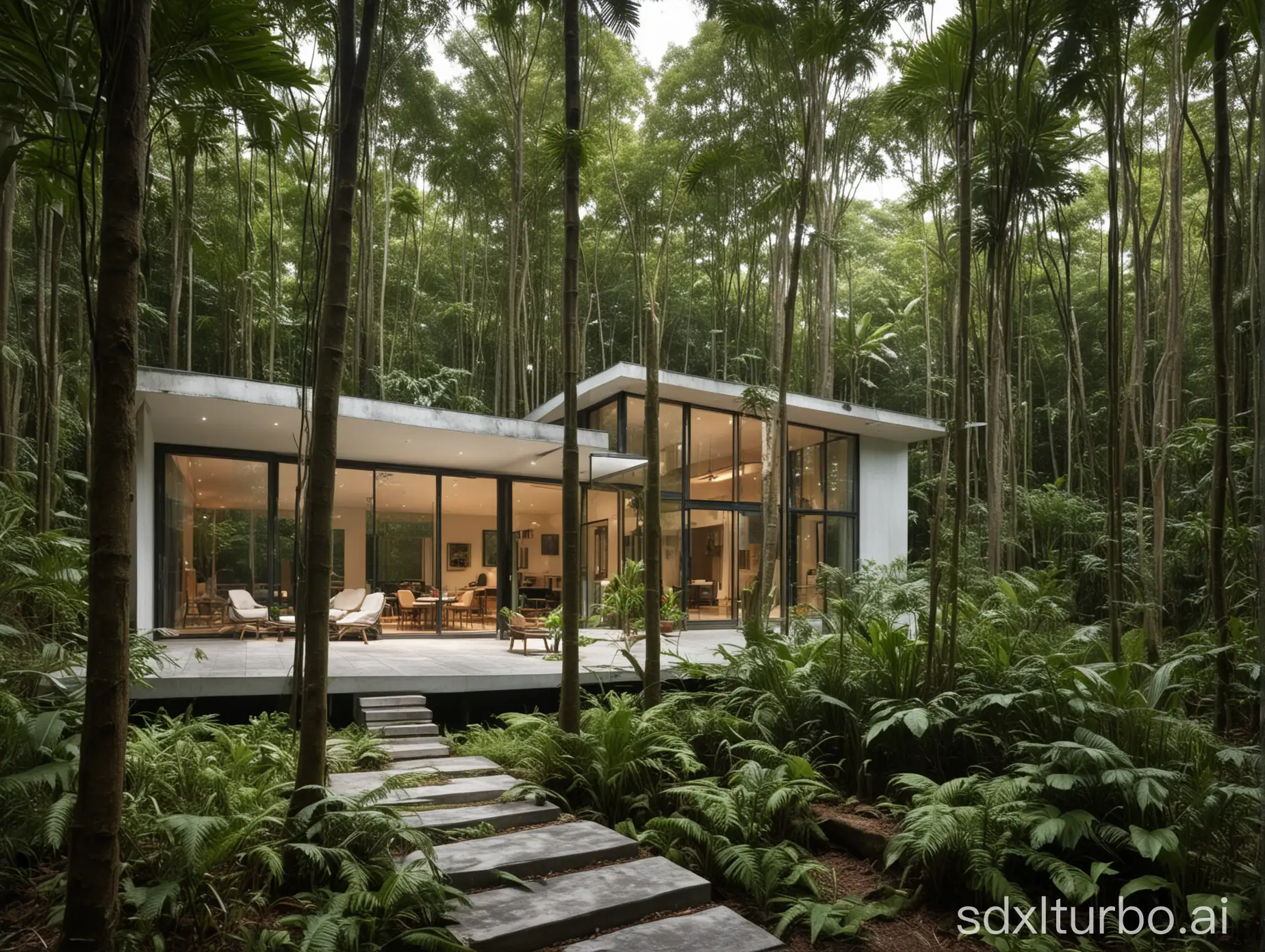 modern house , medow, rainforest,