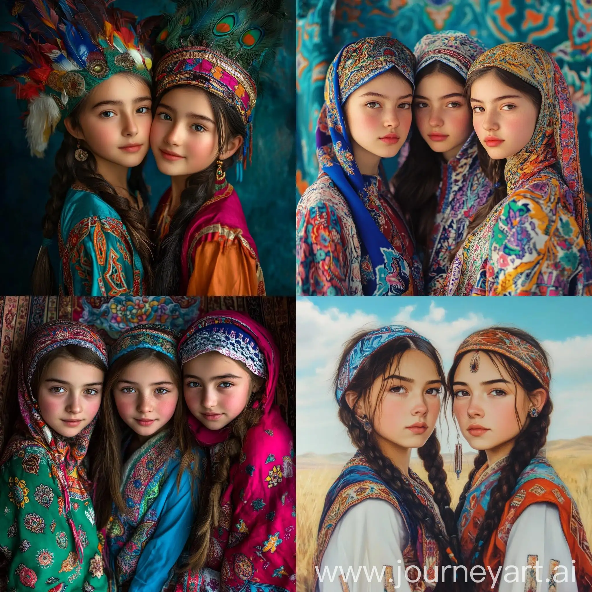 Kazakh-Girls-in-Traditional-Attire-Celebrating-Cultural-Heritage