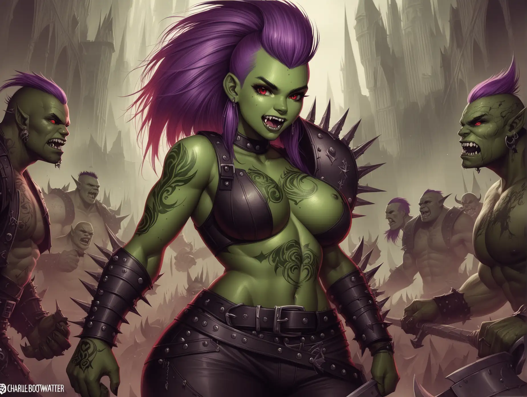 Fantasy-OrkWoman-Warrior-with-Purple-Hair-and-Tattoos