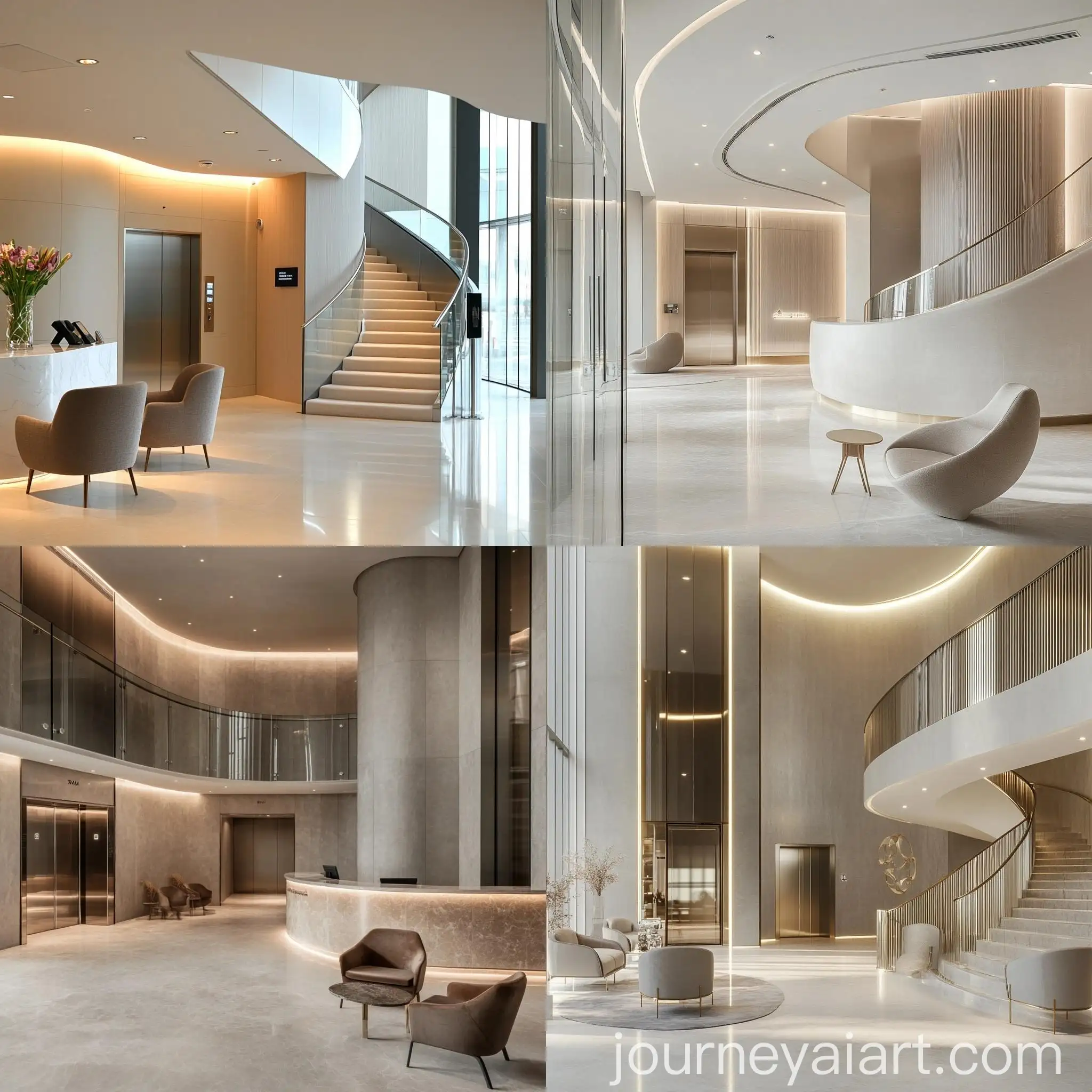 Modern-Hotel-Reception-with-Glass-Doors-Curved-Staircase-and-Elevator