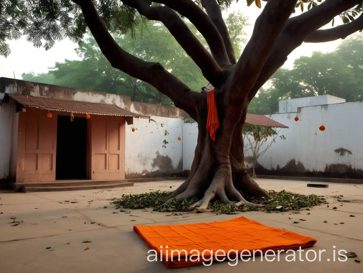 Nighttime-Hindu-Ashram-with-Goat-and-Tree-Courtyard-Scene