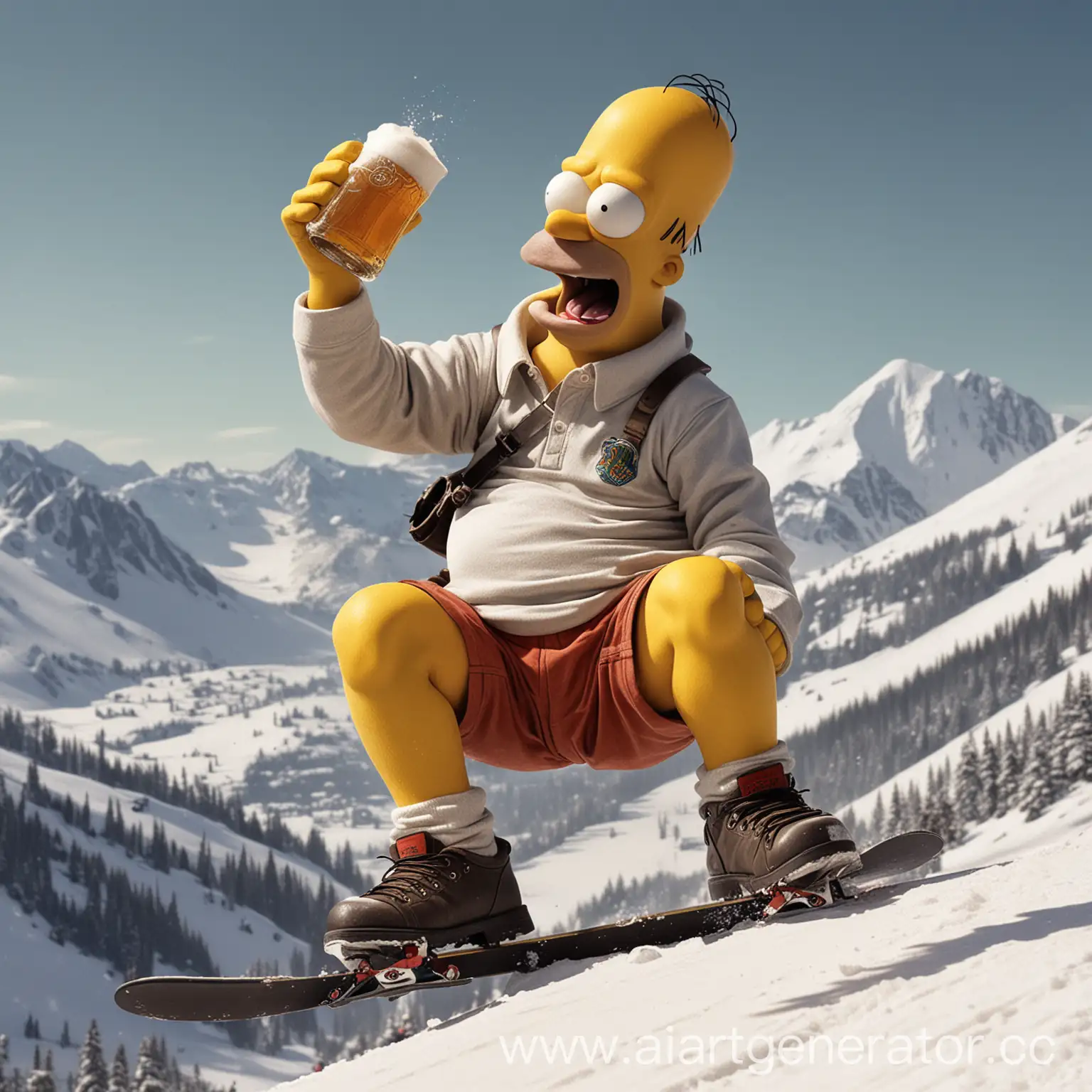 Homer-Simpson-Falling-Off-Snowboard-in-Dumb-and-Dumber-Outfit-with-Beer-in-Hand