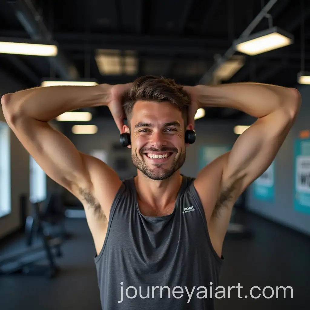 Young-Man-Preparing-for-Workout-in-Modern-Gym-with-BoAt-Airdopes