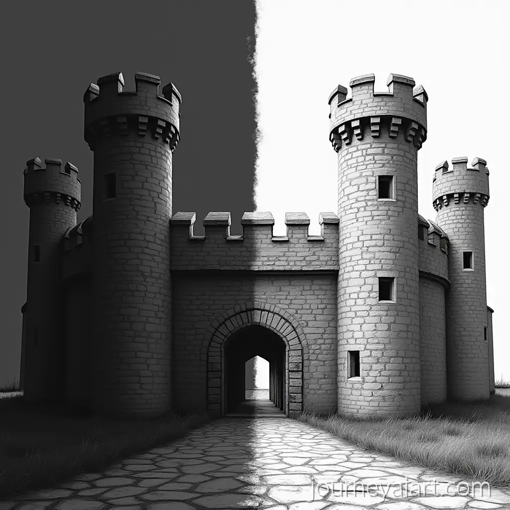 BlackTwo-castles-contrast-and-White-Castles-Standing-Side-by-Side
