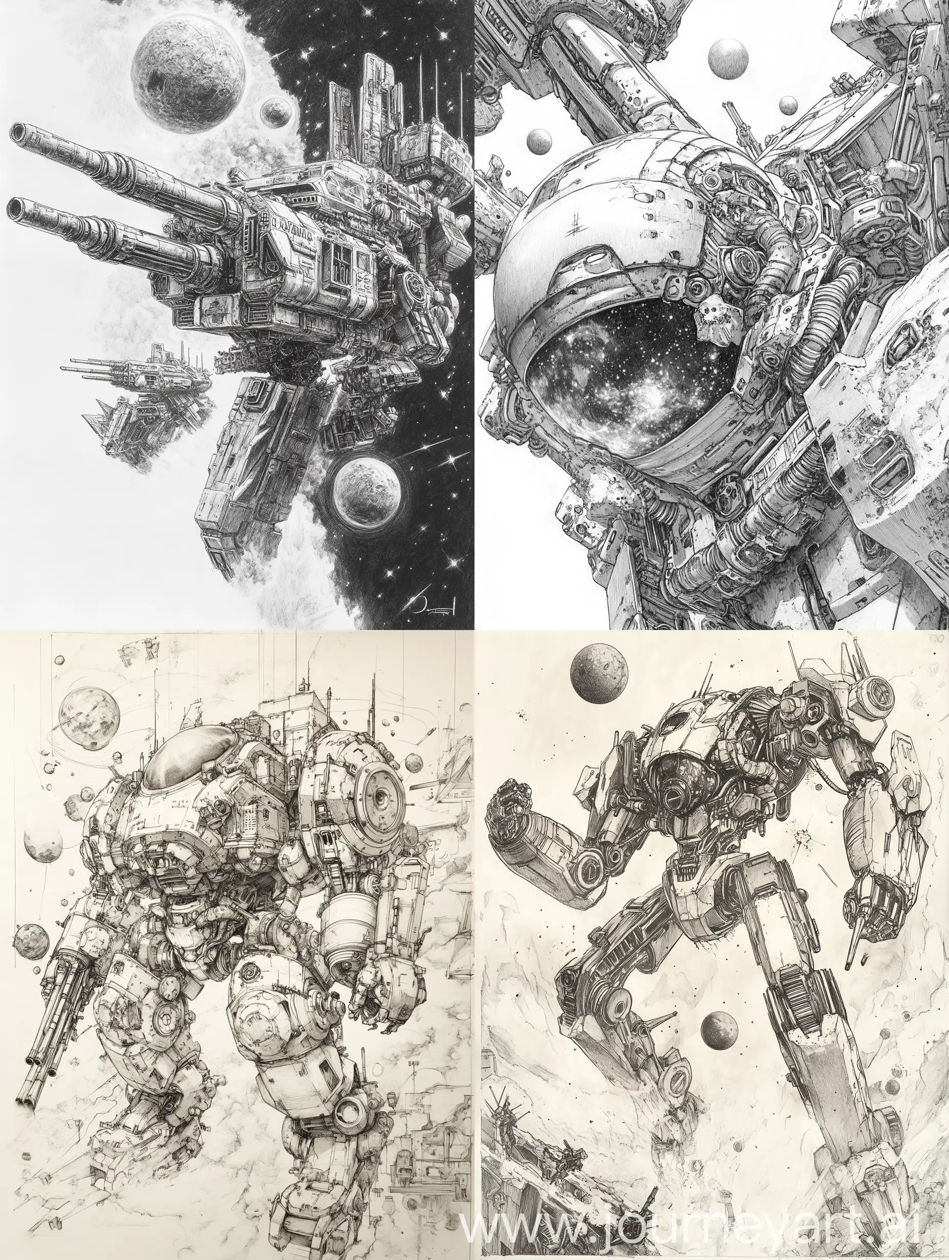 Intricate-Pencil-Drawing-of-Robots-and-Cosmic-Monsters-in-Apocalyptic-Clash