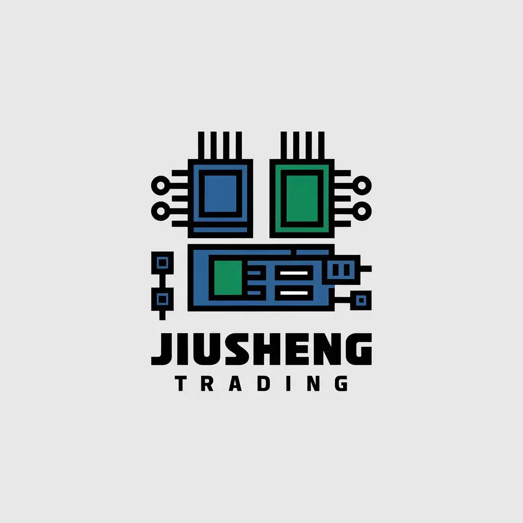 a vector logo design,with the text "Jiusheng Trading", main symbol:electronic components, ic, Capacitors, diode,Moderate,be used in Retail industry,clear background