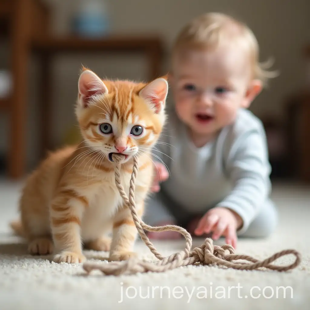 Cute-Kitten-and-Baby-Bonding-Over-Playful-Yarn-Game