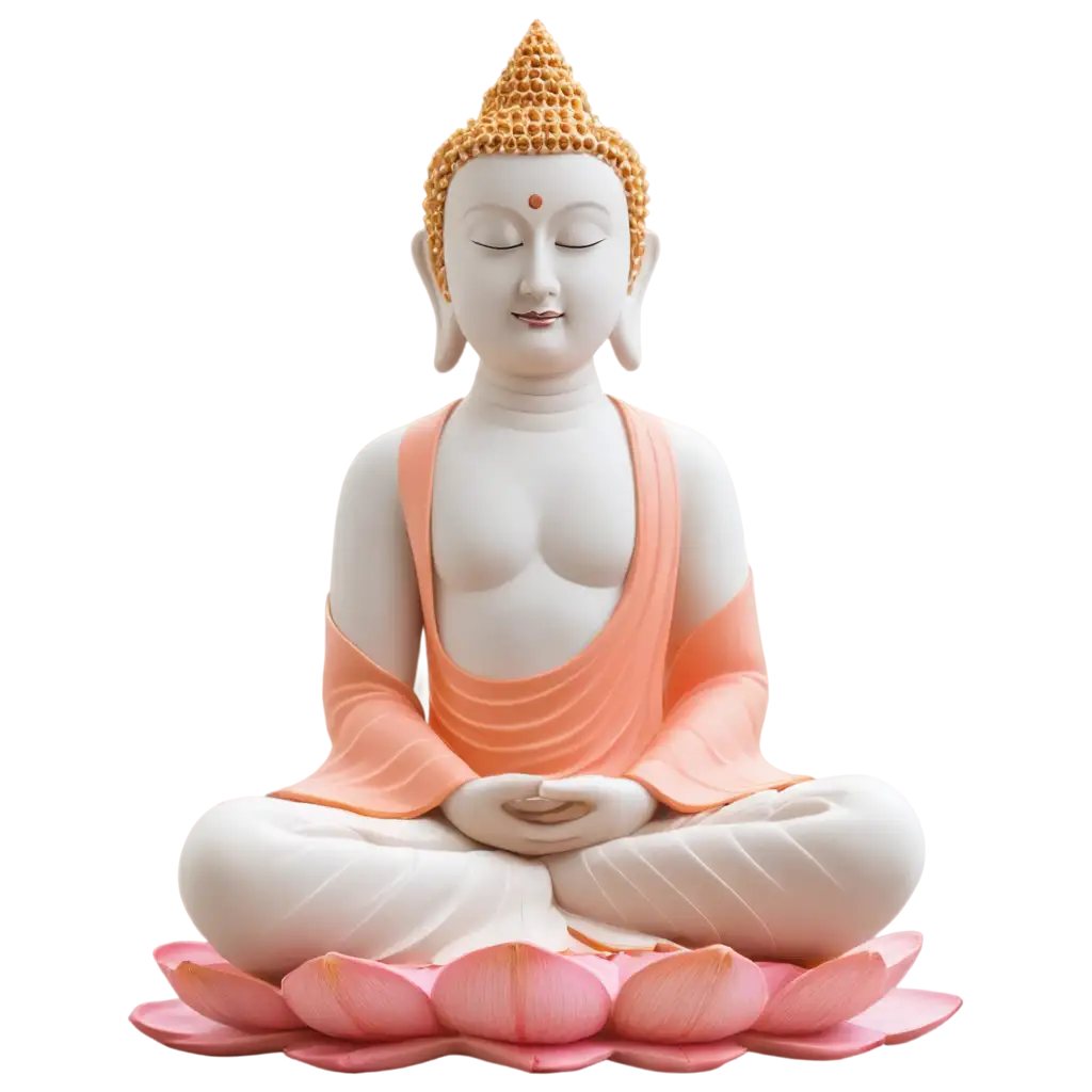 Serene-White-and-Orange-Buddha-Statue-PNG-on-Pink-Lotus-for-Spiritual-Art-and-Design