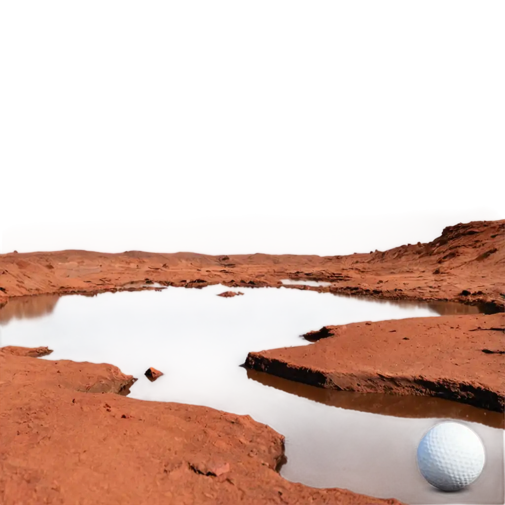 Golf-Ball-in-Water-on-Mars-HighQualityPNG-Image-Prompt-Analysis-PNG-Image-with-Marslike-Atmosphere-and-Reflection