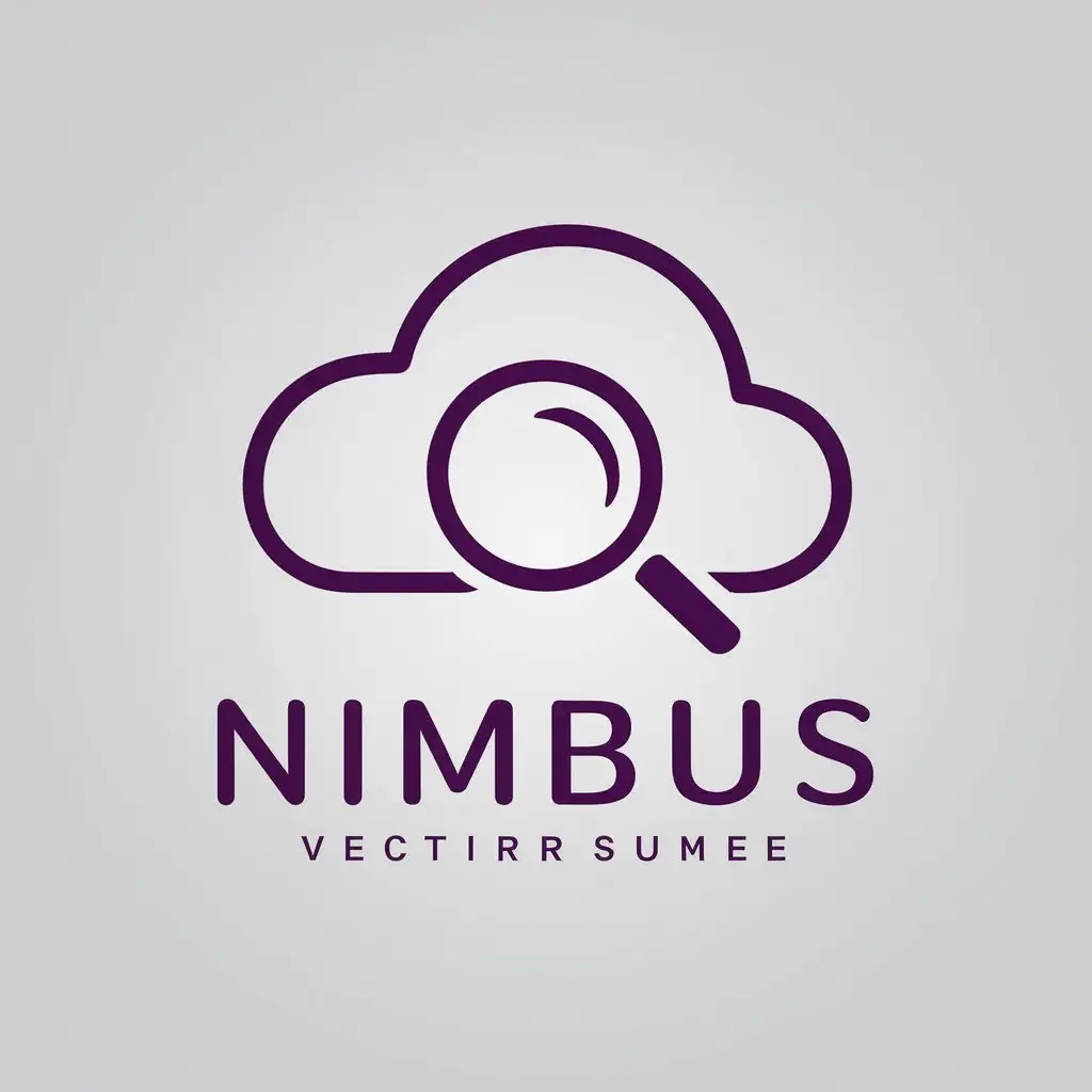 LOGO Design For Nimbus Purple Cloud with Magnifying Glass Minimalistic Vector Design