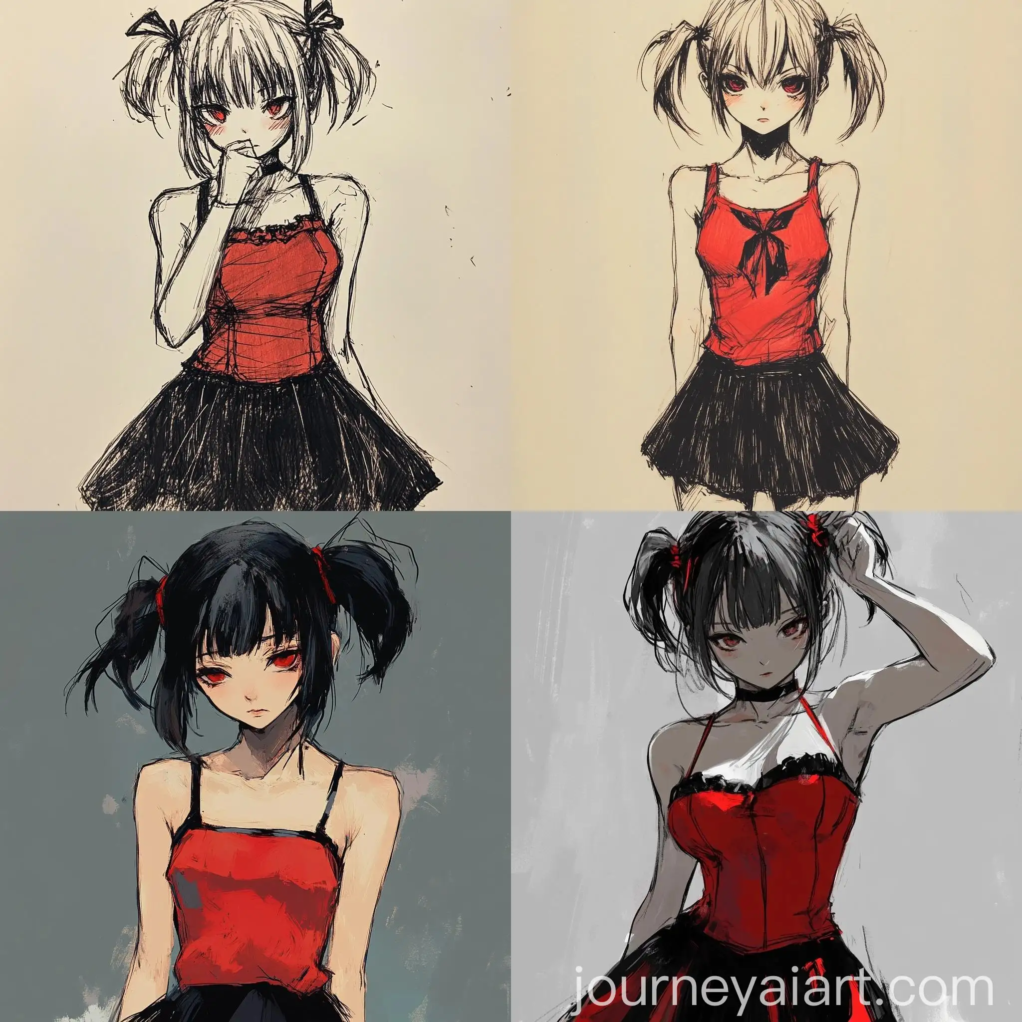 Anime-Girl-with-Red-Dress-and-Pigtails-Sketch
