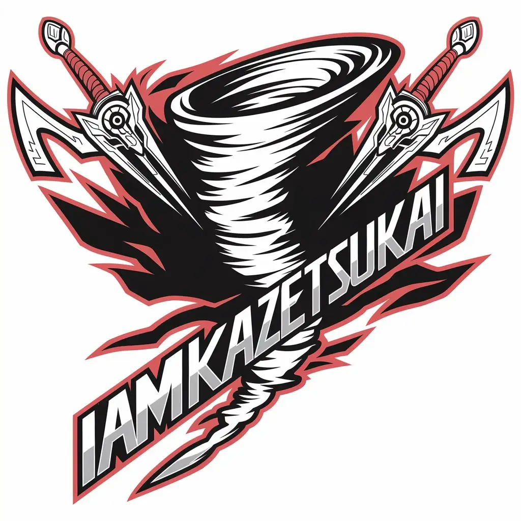 LOGO Design for Iamkazetsukai Tornado with Futuristic Dual Swords Red and Black Color Scheme