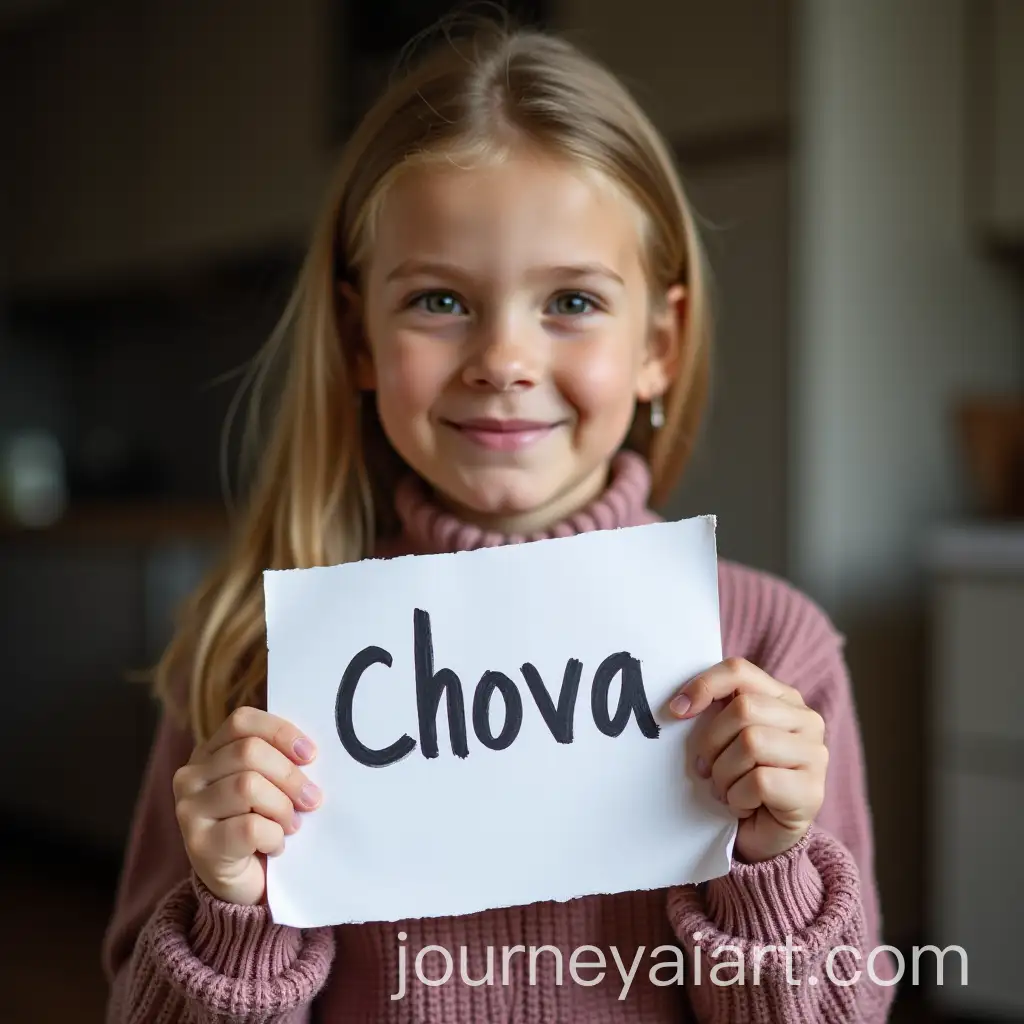 Russian-Girl-Holding-a-Paper-with-Chova-Written-on-It