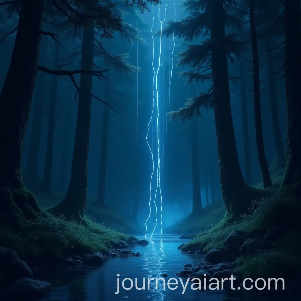 Enchanted-Forest-Night-Scene-with-Glowing-Worms-and-Waterfall