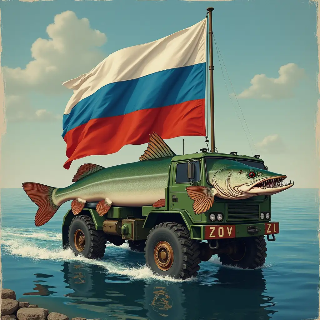 Pike-with-Russian-Flag-and-ZOV-Inscription-on-Kamaz-in-the-Black-Sea