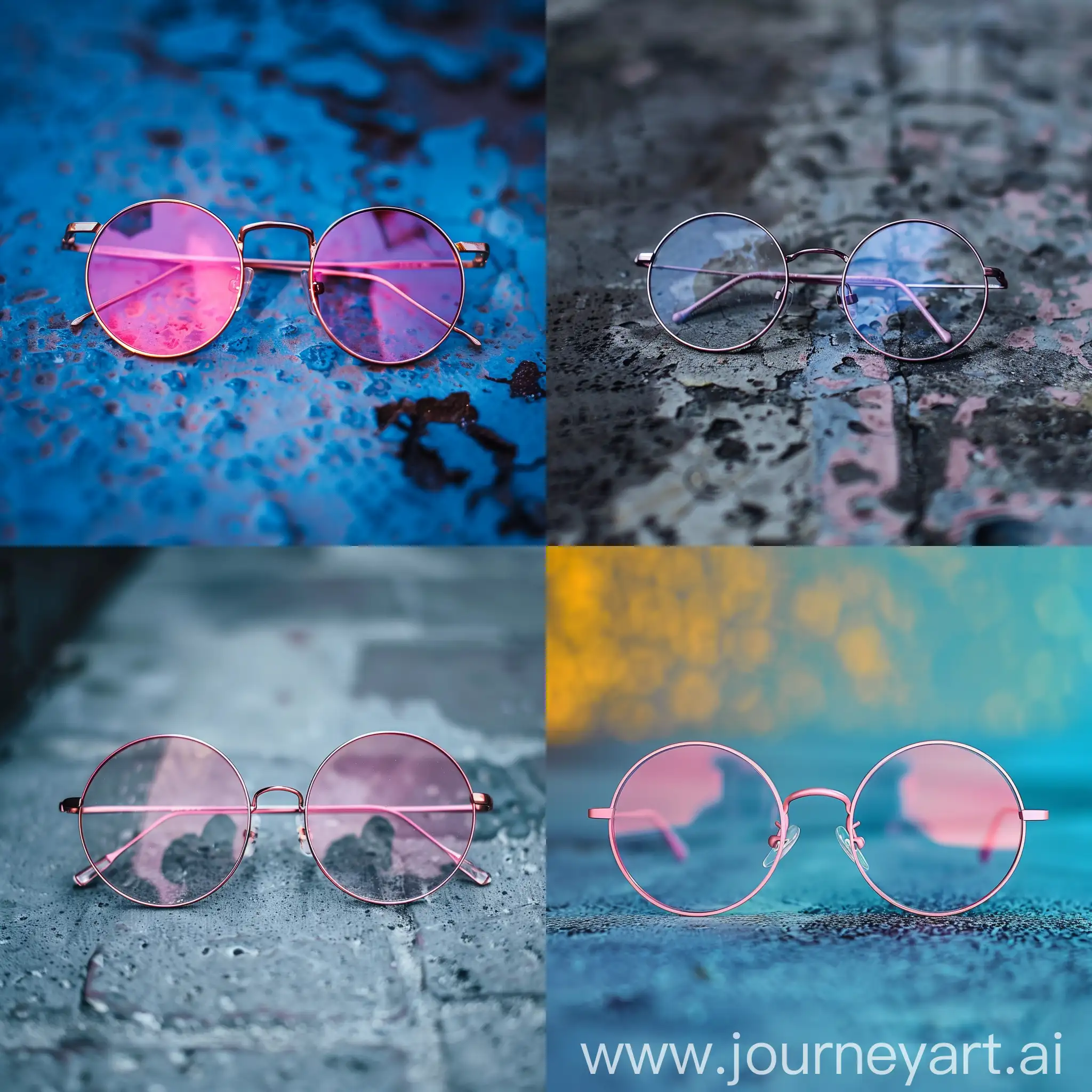 Round-Pink-Glasses-on-Gloomy-Background