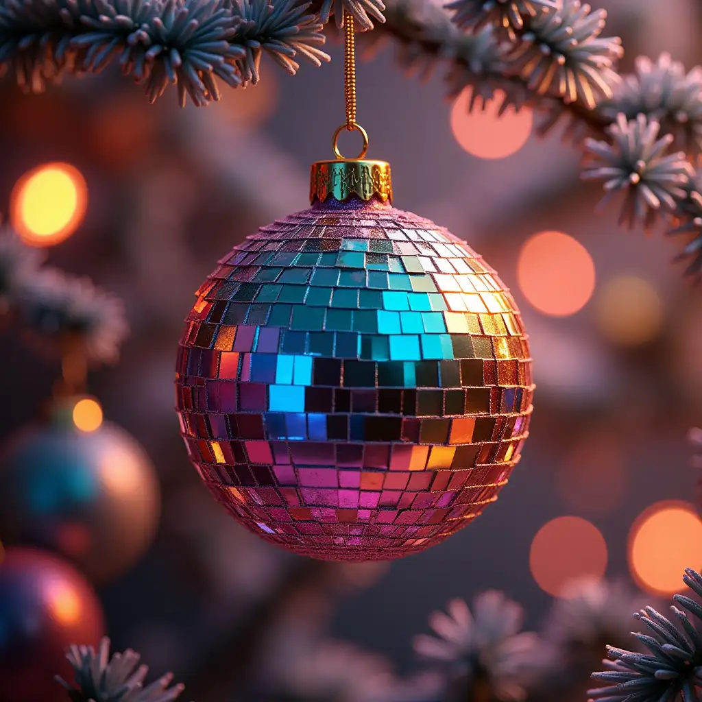 Hyperrealistic 4K UltraRealistic Rainbow Colored Disco Ball Christmas Ornament