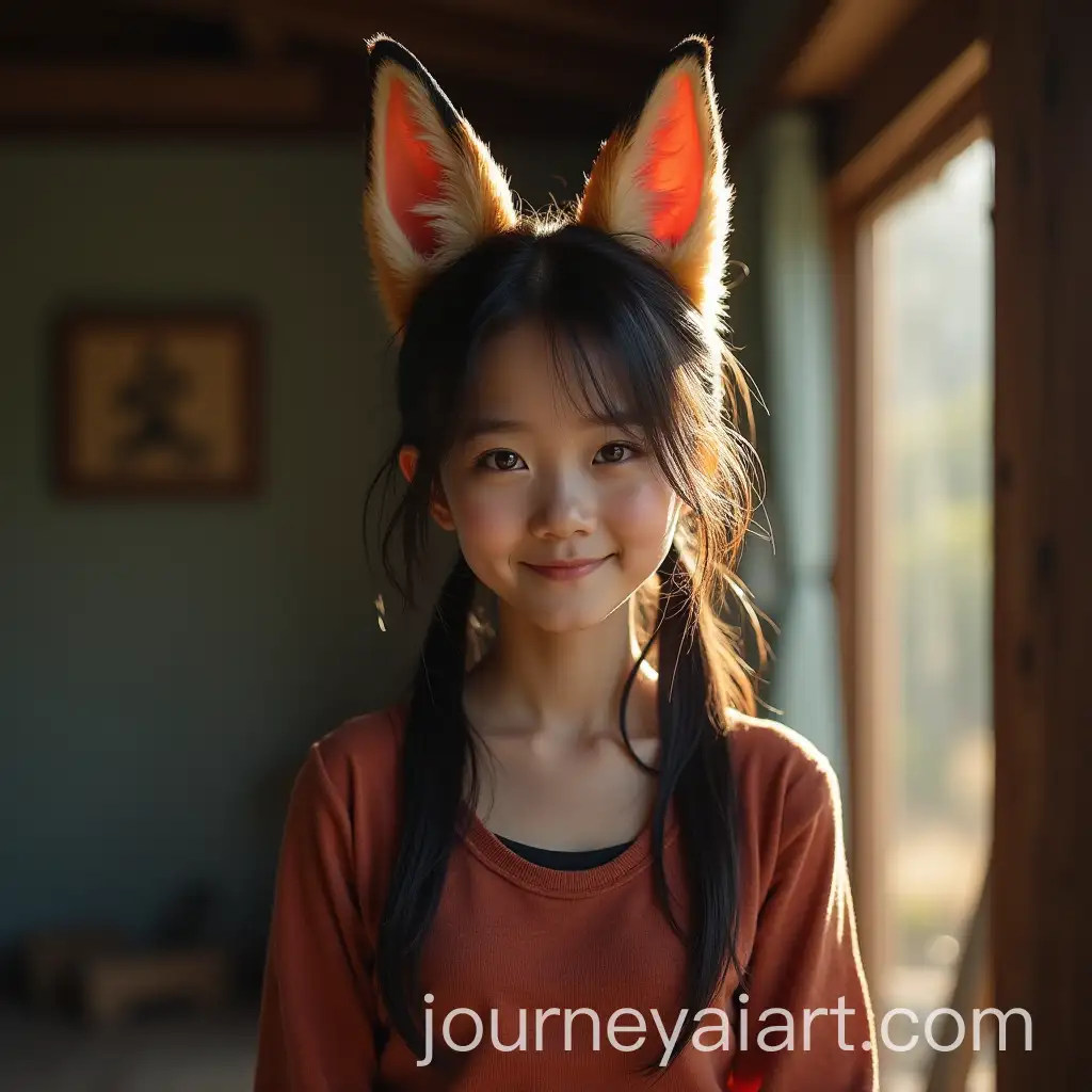 Cute-Asian-Girl-with-Fox-Features-Smiling-in-PostApocalyptic-Mountain-Home
