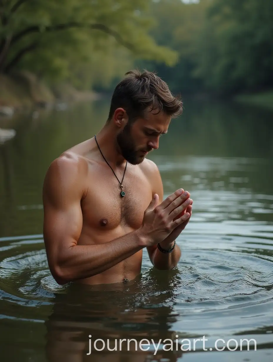 Caucasian-Man-in-Prayer-at-Riverbank