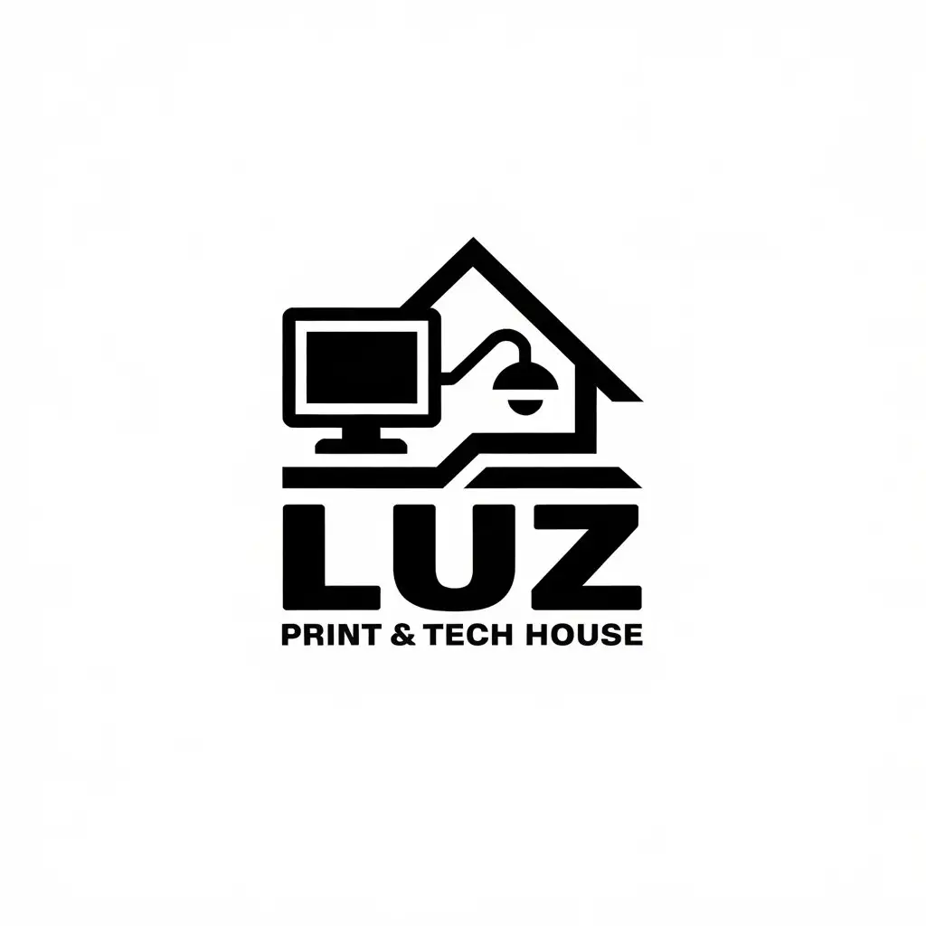 LOGO Design for Luz Print Tech House Yellow and Black with Computer and House Symbolism