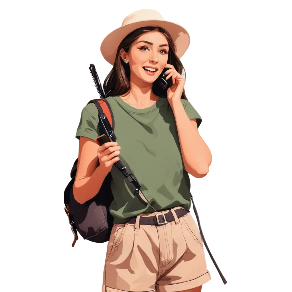 Vector-Style-PNG-Image-Tourist-CloseUp-Using-Wired-Telephone