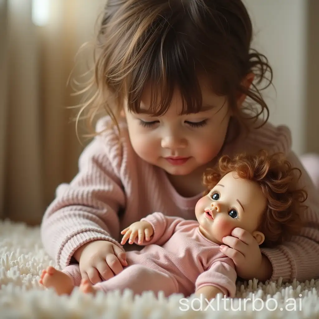 a child playing with a doll