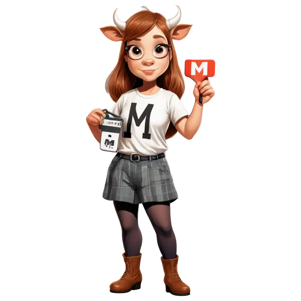 Comic-Style-PNG-Image-Cow-with-Magnifying-Glass-and-Cute-Shirt-Letter-M