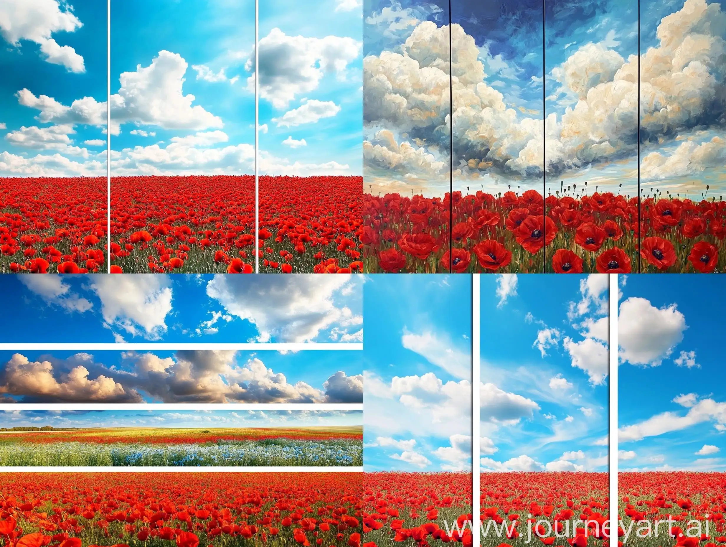 Tranquil-Landscape-with-Red-Poppy-Field-under-Blue-Sky-and-White-Clouds