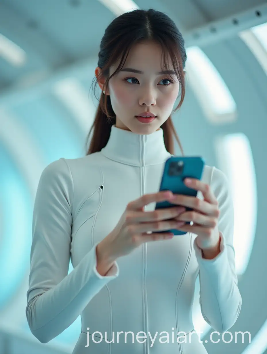 Confident-Young-Woman-in-Futuristic-White-Outfit-Operating-Advanced-Spaceship