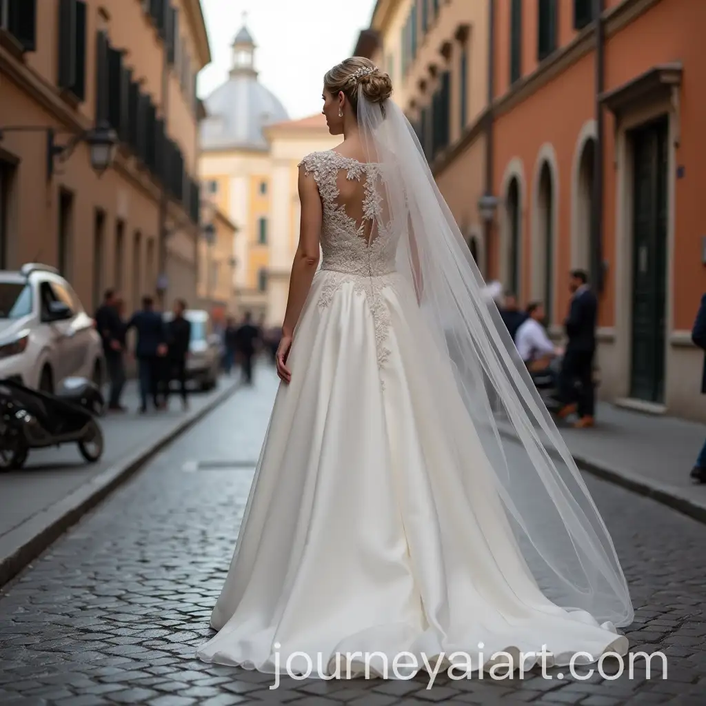 Bride-Walking-in-the-Streets-of-Rome-with-Cathedral-Veil