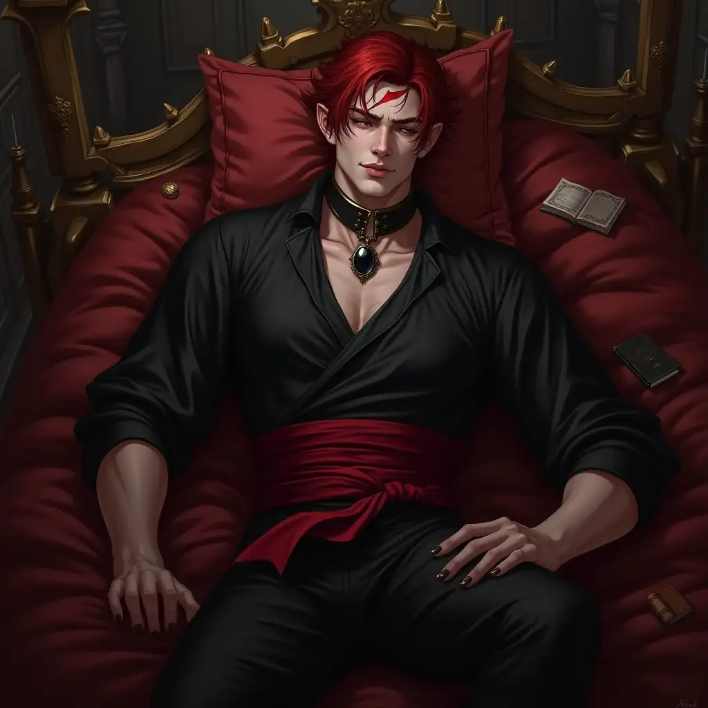 Handsome Blood Elf Prince Resting in a Gothic Chamber