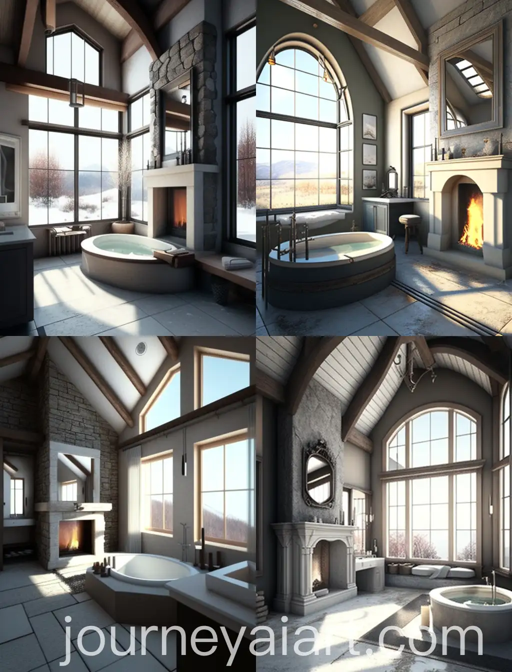 Luxurious-Bathroom-with-Panoramic-Window-and-Fireplace