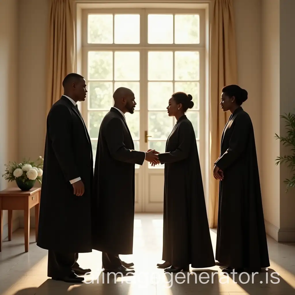 African-Characters-in-Modern-Funeral-Attire-Greeting-in-a-Sunlit-Indoor-Space