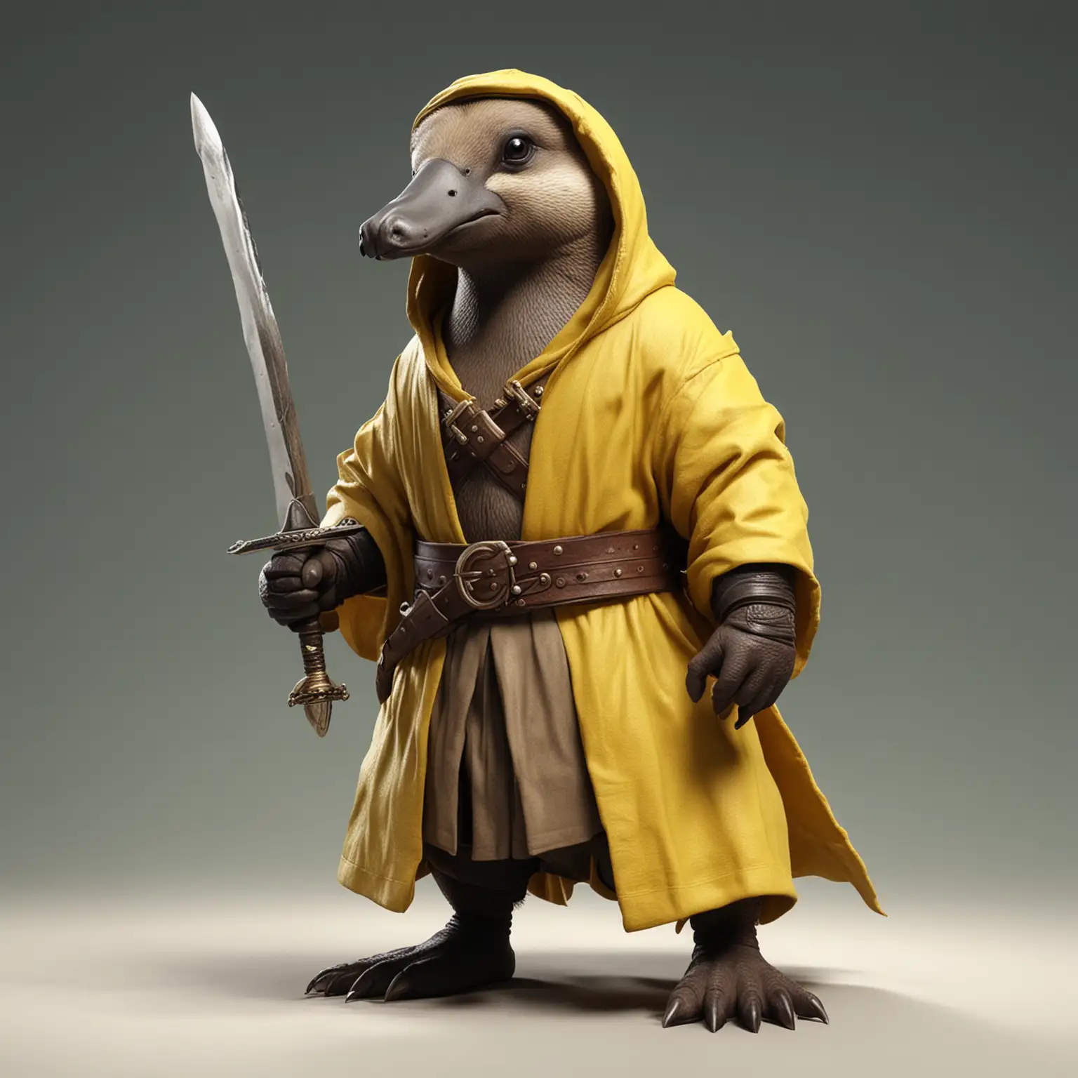 Serious Platypus Warrior in Yellow Robe with Swords