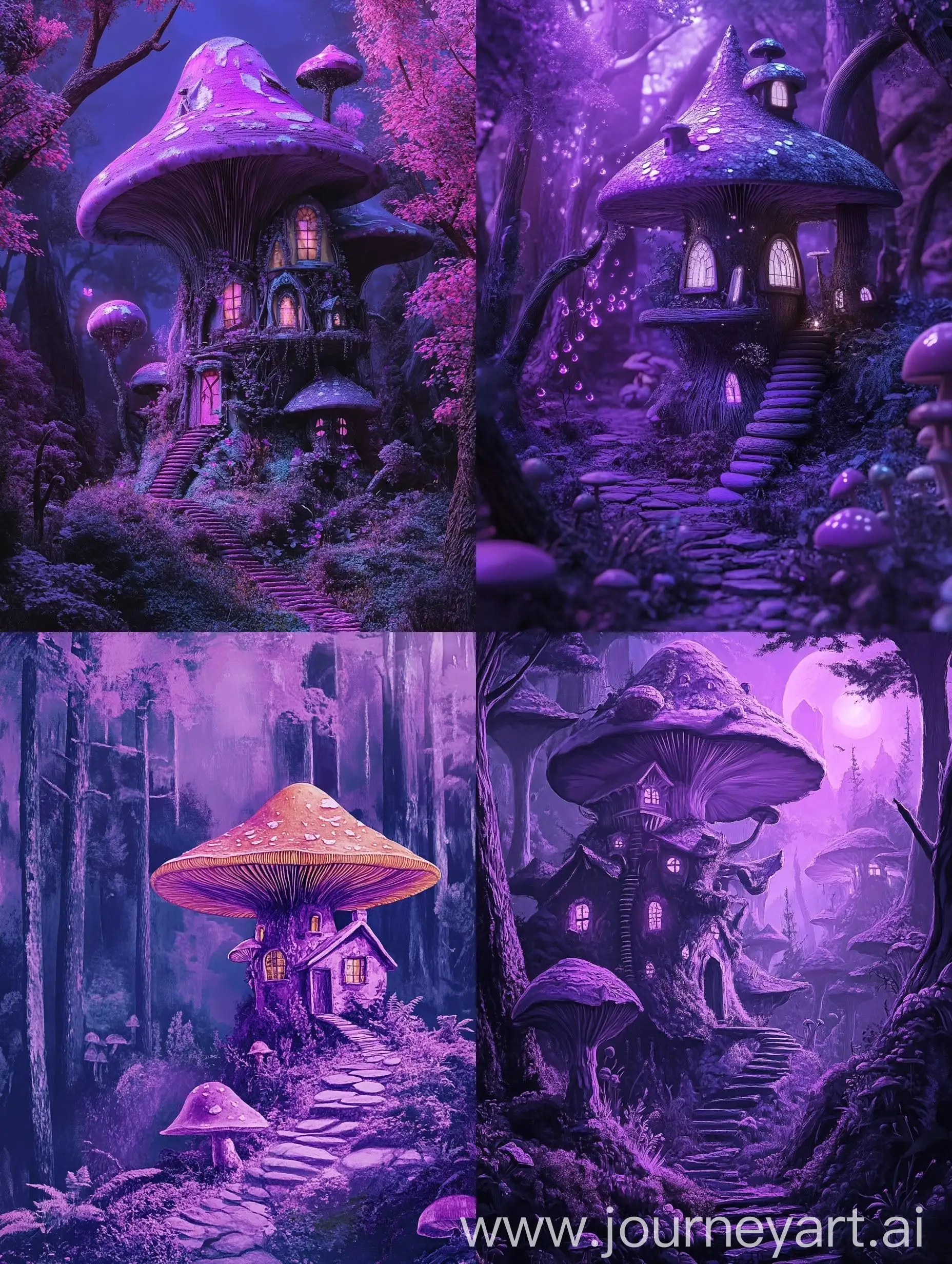 Psychedelic-Magic-Forest-in-Purple-Colors-with-Mushroom-House