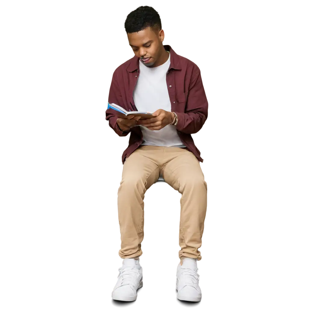Thoughtful-Black-College-Student-Writing-in-PNG-Format