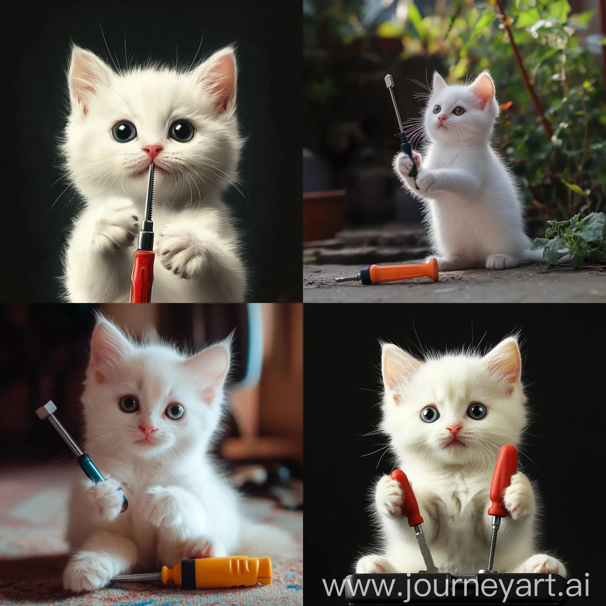 Playful-White-Kitten-with-Screwdriver