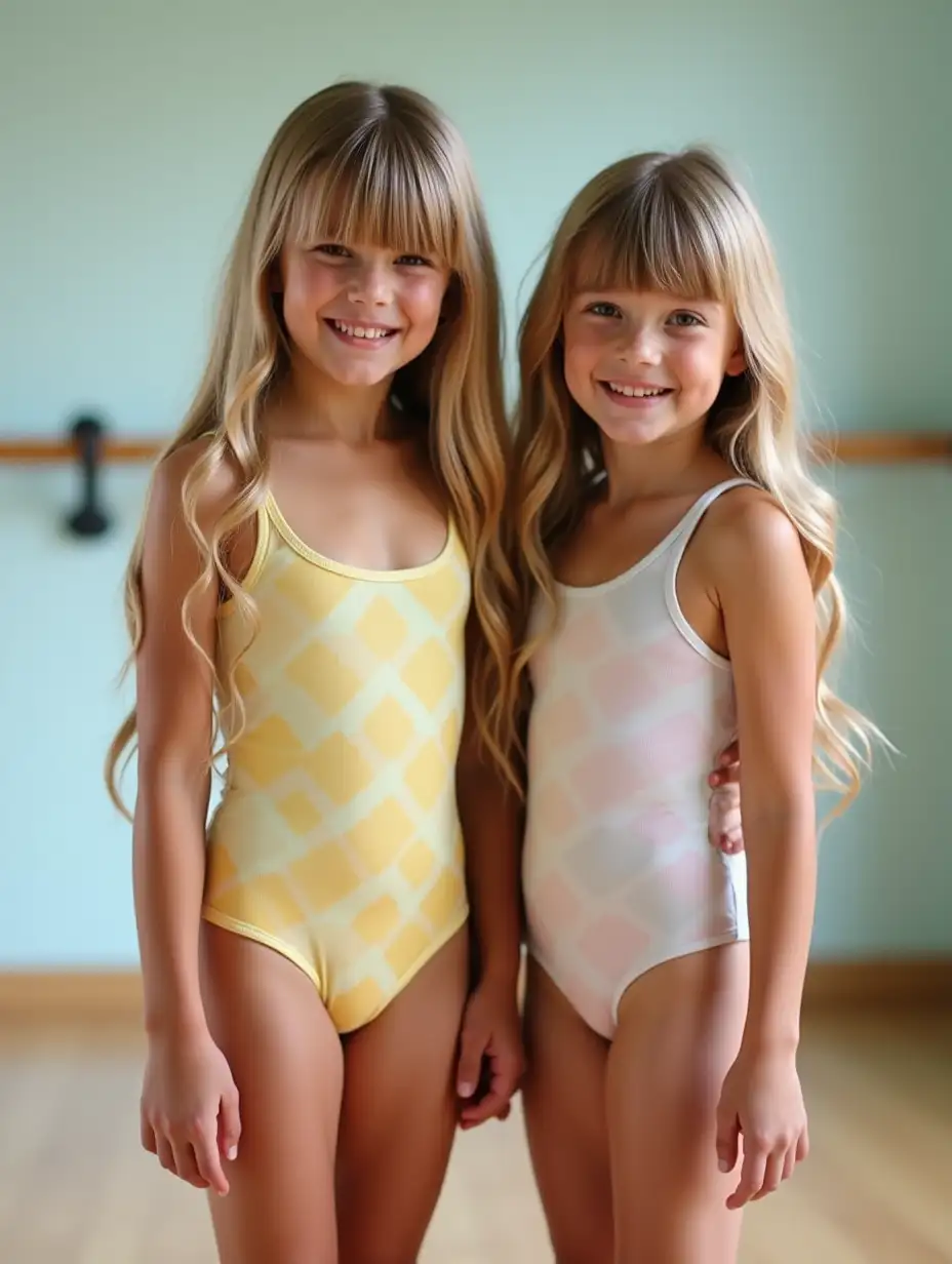 Two-Preteen-Girls-with-Long-Blonde-Hair-in-Dance-Studio