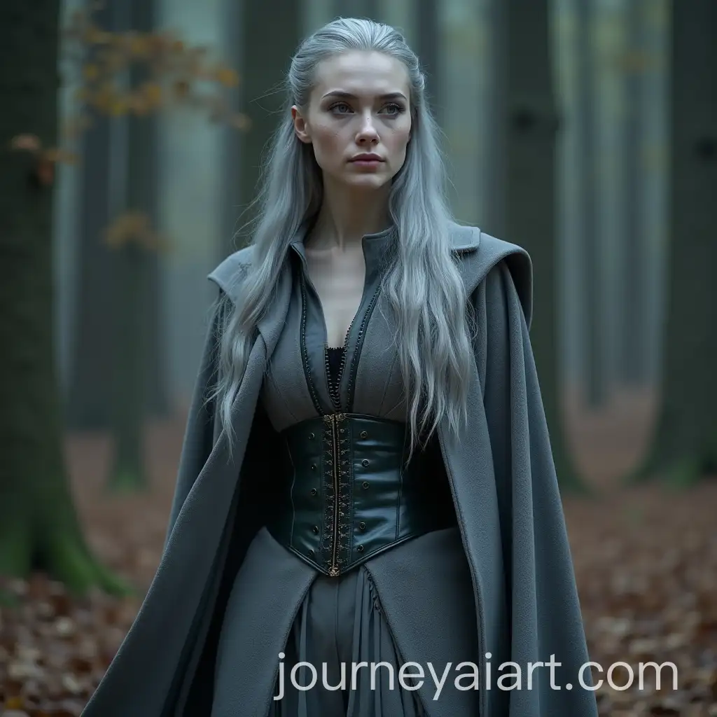 Fantasy-Woman-with-Wolfish-Features-in-Grey-Coat-Dress