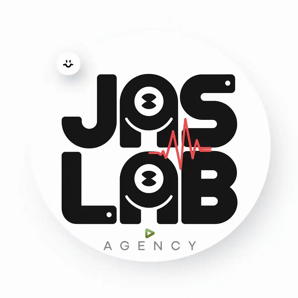 LOGO Design for JASlab Agency Minimalist Black with Red Heartbeat and Green Play Triangle Elements