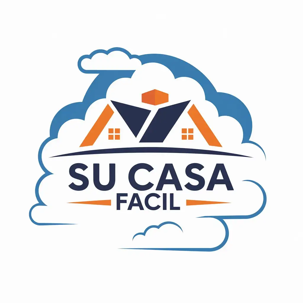 LOGO Design for Su Casa Facil Orange Roof House with Blue Cloud Sky for Real Estate